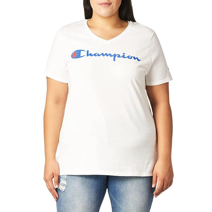 Champion T-Shirt Femenino Plus_V_Neck_Tee_Graphic White