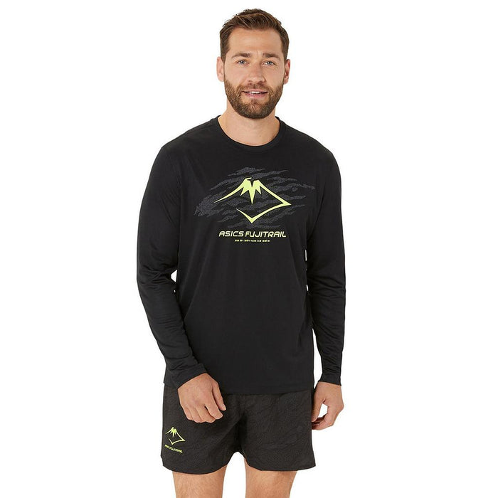 Asics Remeras mangas largas Masculino Running Fujitrail Logo Ls Top P. Black/Graphic Grey/Safety Yellow