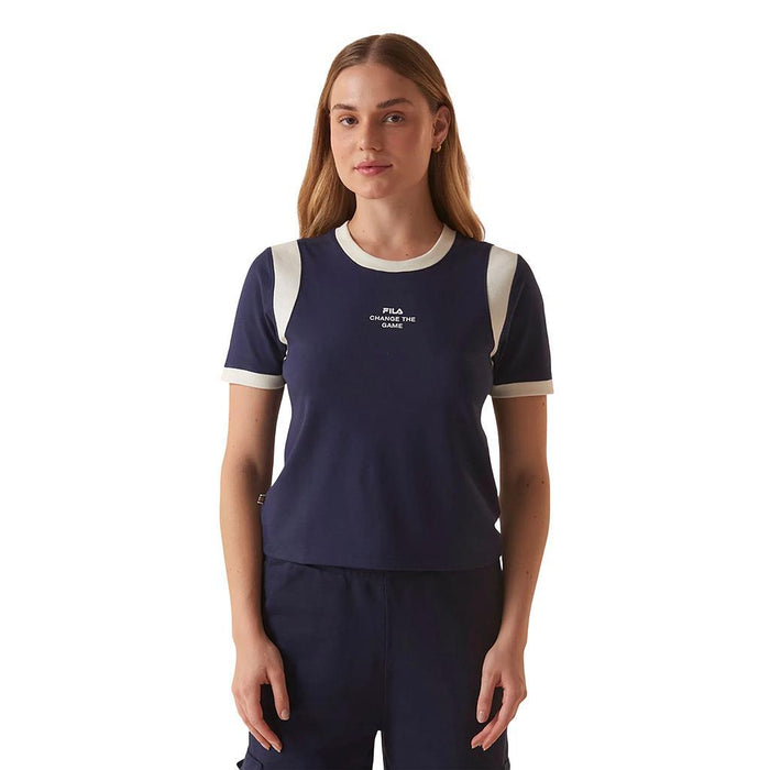Fila Remeras Femenino Moda Blouse Ribbed Letter Retro Navy