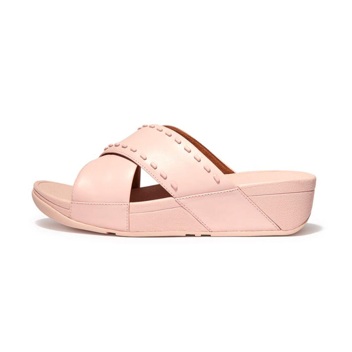 GB2-A35 FITFLOP CALZADOS SANDALIAS FEMENINO LULU RUBBER-STUD LEATHER CROSS SLIDES PINK SALT