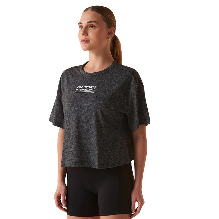 F12AT01002-3109 FILA PRENDAS REMERAS FEMENINO TRAINING COMFORT SMART COTTON BLACK MELANGE/WHITE