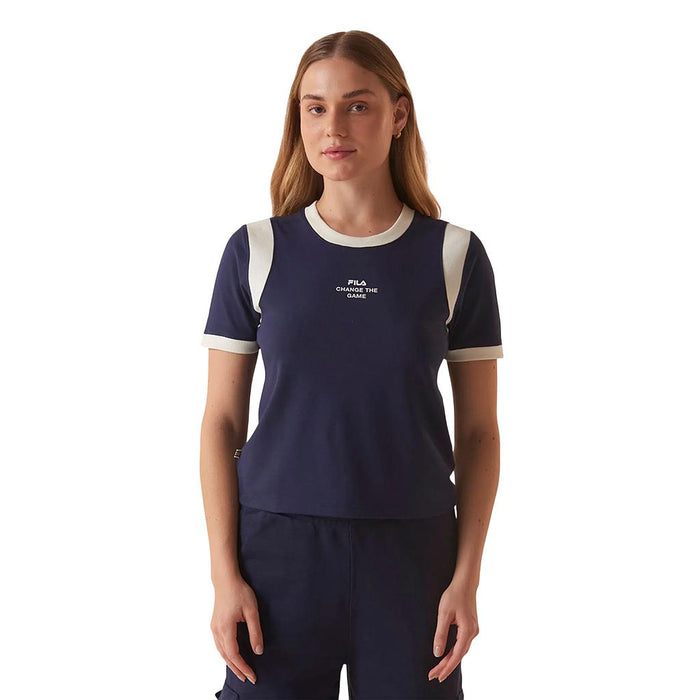 F12L01730-140 FILA PRENDAS REMERAS FEMENINO MODA BLOUSE RIBBED LETTER RETRO NAVY