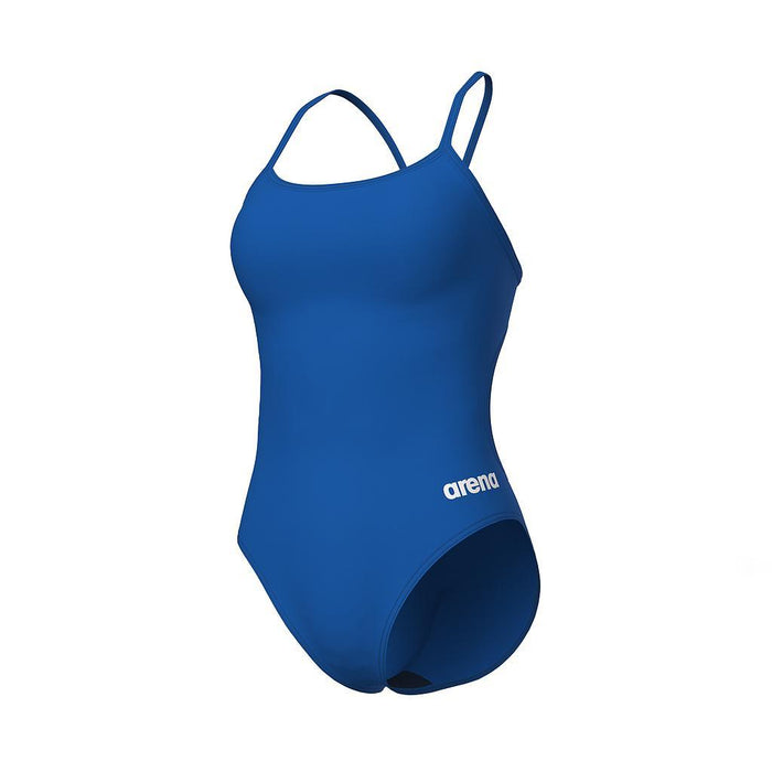 004651-702 Arena Traje de baño Femenino Natacion Swimsuit Lace Back Solid Royal White