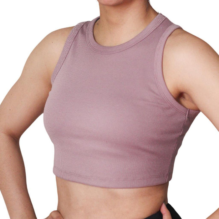 Avia Crop Tops Femenino Running Salem Lt Plum Rib Strip