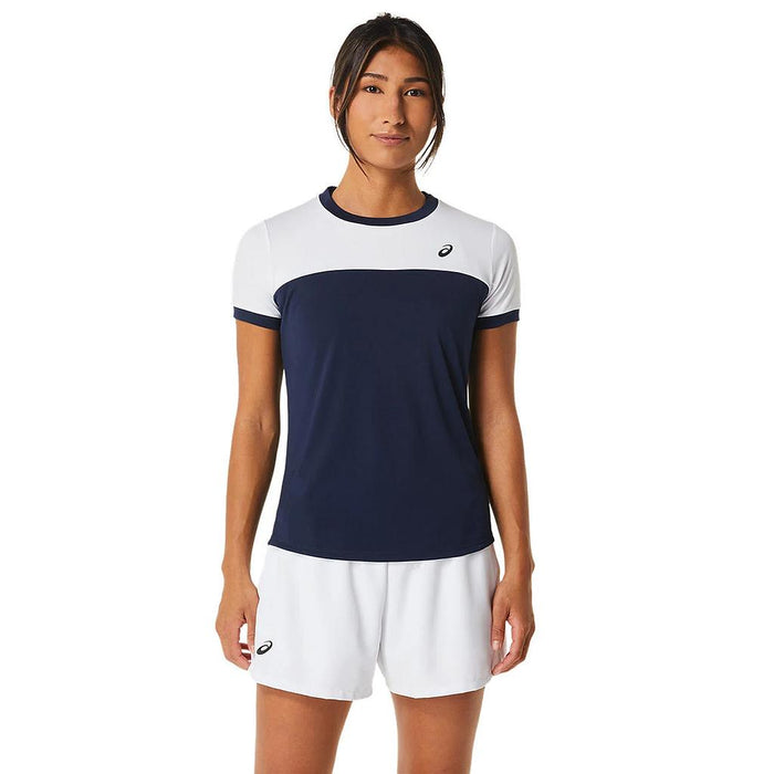 2042A262.402 ASICS PRENDAS REMERAS FEMENINO RUNNING COURT SS TOP MIDNIGHT/BRILLIANT WHITE
