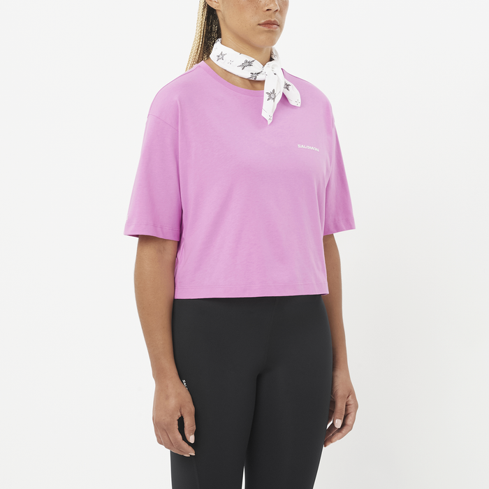 Salomon Remeras Femenino Running Short Ss Tee Relaxed Cyclamen Pink