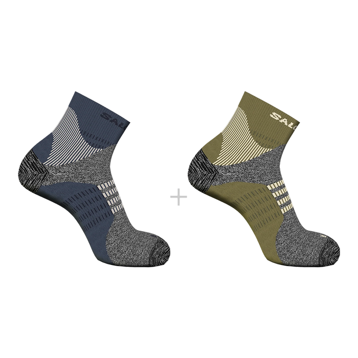 Salomon Medias Unisex Running Socks X Ultra Access Quarter 2-Pack Gothic Olive/Grisaille