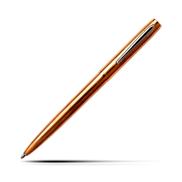 Raw Brass Cap-O-Matic Space Pen with Chrome Pocket Clip