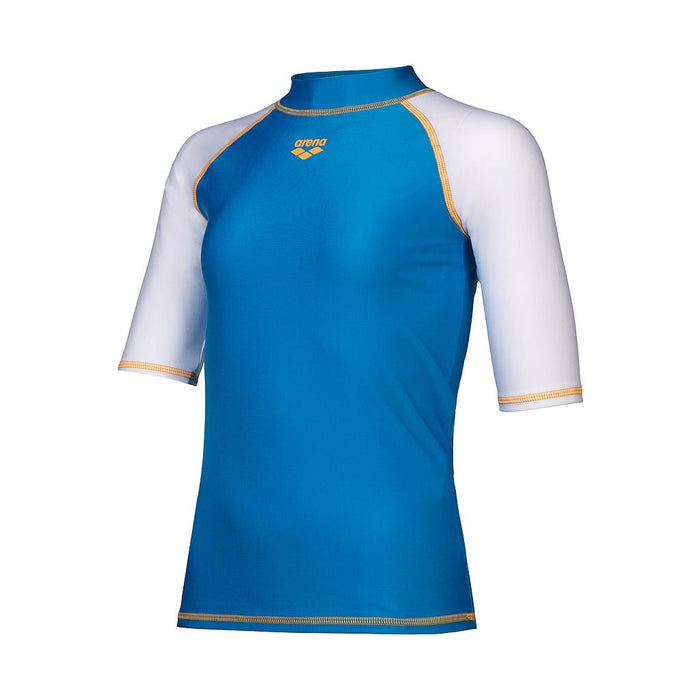 006295-801 Arena Remeras de proteccion Niños Natacion Rash Vest S/S Graphic Blue China/White