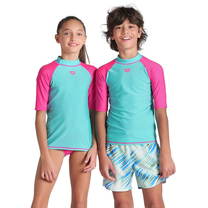 006295-809 Arena Remeras de proteccion Niños Natacion Rash Vest S/S Graphic Water/Freak Rose