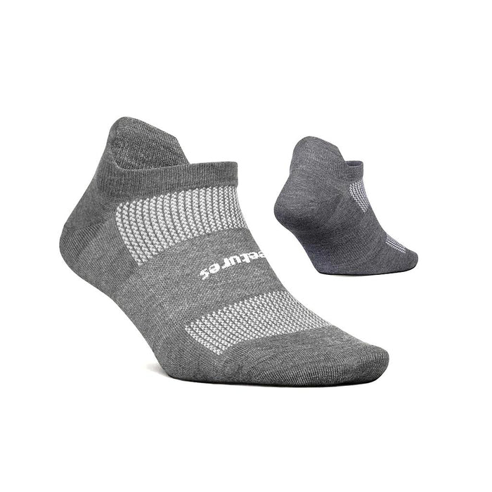 FA50583 Feetures Medias Unisex Running Max Cushion No Show Tab Heather Gray