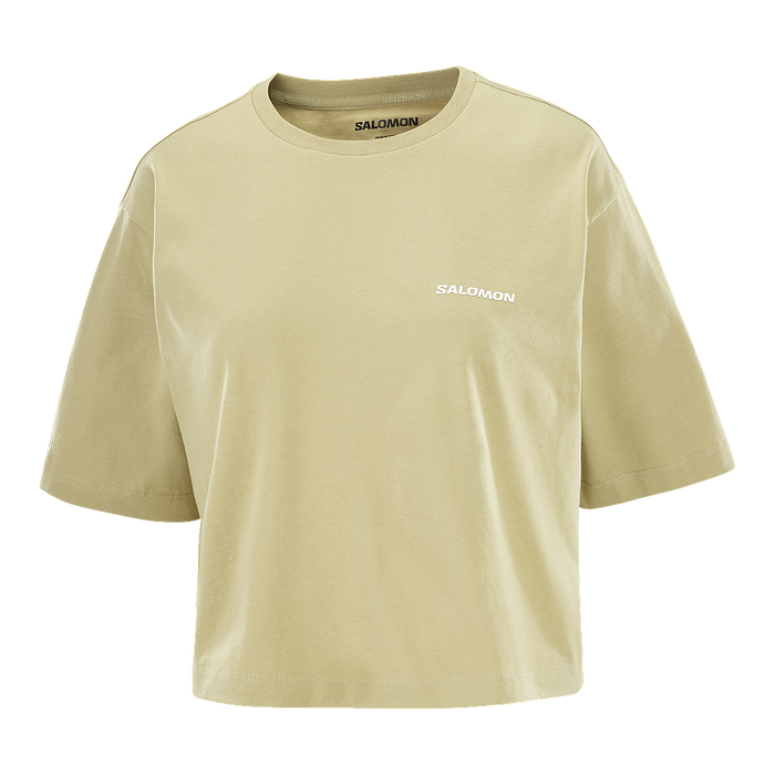 Salomon Remeras Femenino Running Short Ss Tee Relaxed Grey Green