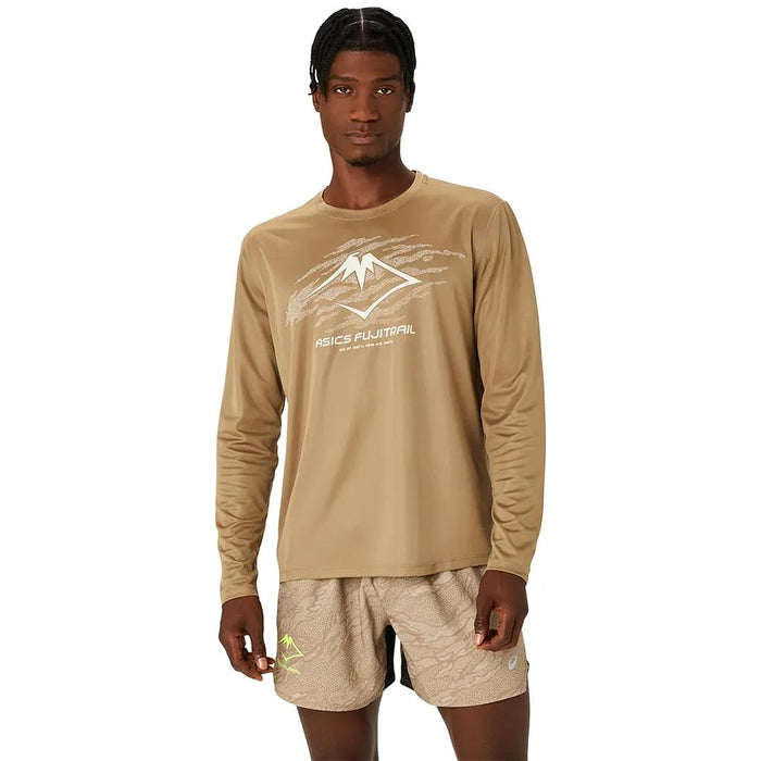 Asics Remeras mangas largas Masculino Running Fujitrail Logo Ls Top Pepper/Feather Grey/Oatmeal