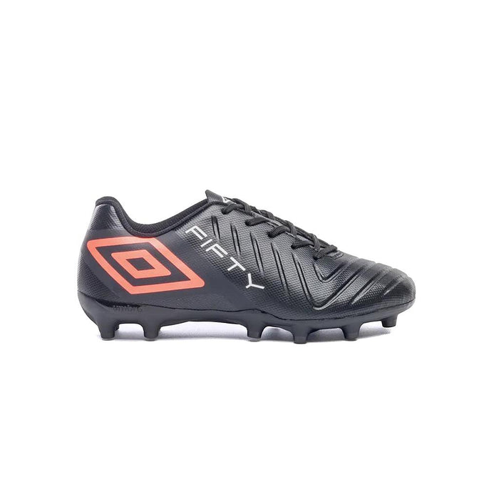 U07FB00348-102 Umbro Calzados Campo Niños Futbol Fifty VI Jr Negro/Coral/Blanco