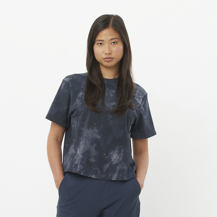 Salomon Remeras Femenino Running Trackline Ss Tee Blue Nights/Blue Granite