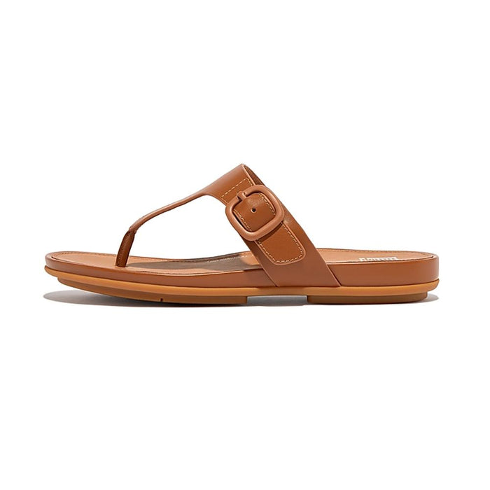 FitFlop Sandalias Femenino Gracie Rubber-Buckle Leather Toe-Post Sandals Light Tan