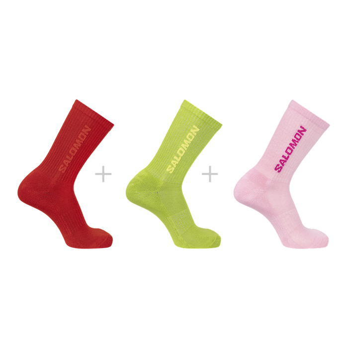 LC2628700 Salomon Medias Unisex Moda Socks Everyday Crew 3-Pack Flame Scarlet/red/green/pink