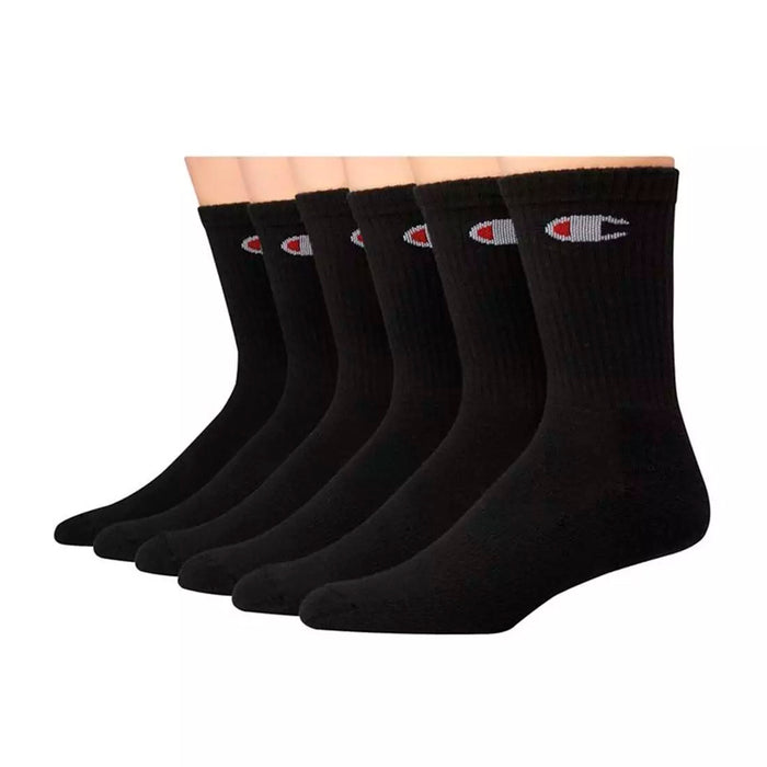 038257132328 CH170 Champion Medias Masculino Crew 6 Pairs Black