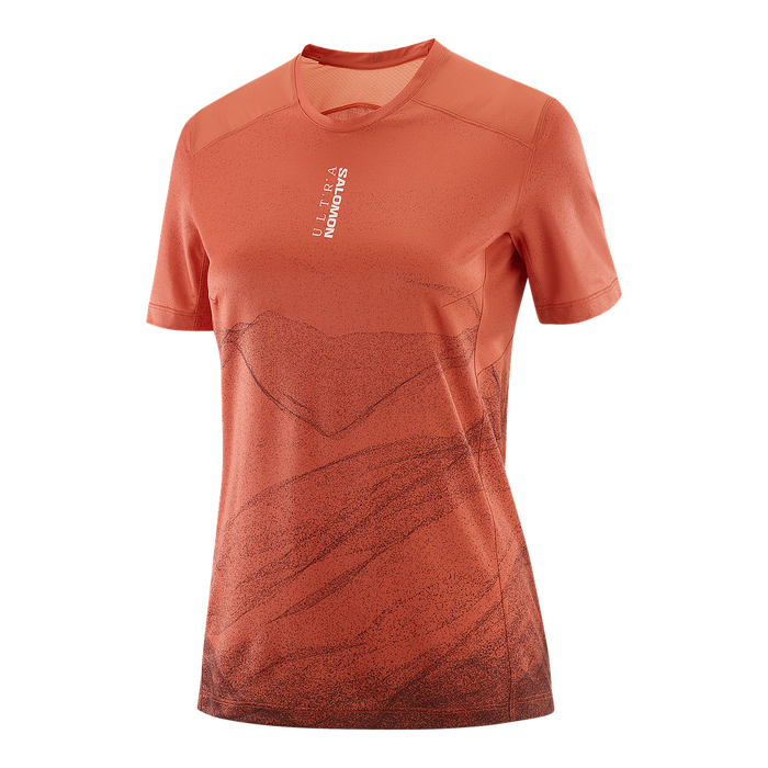 Salomon Remeras Femenino Running S/Lab Ultra Tee Aop Burnt Sienna/Decadent Chocolate