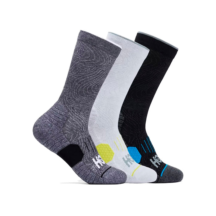 Hoka Medias Masculino Running U Crew Run Sock 3 Pack White/Black/Grey