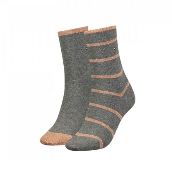 473015001-758 TOMMY HILFIGER ACCESORIOS TH FEMENINO GLITTER ACCENT SOCK2P MIDDLE GREY MELANGE