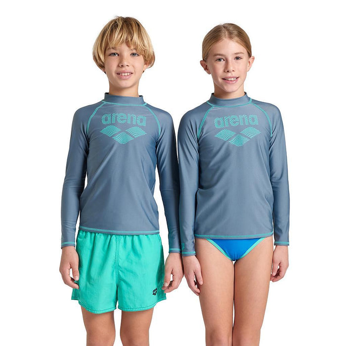 006296-580 Arena Remeras de proteccion Unisex Natacion Rash Vest L/S Graphic Stone Grey Water