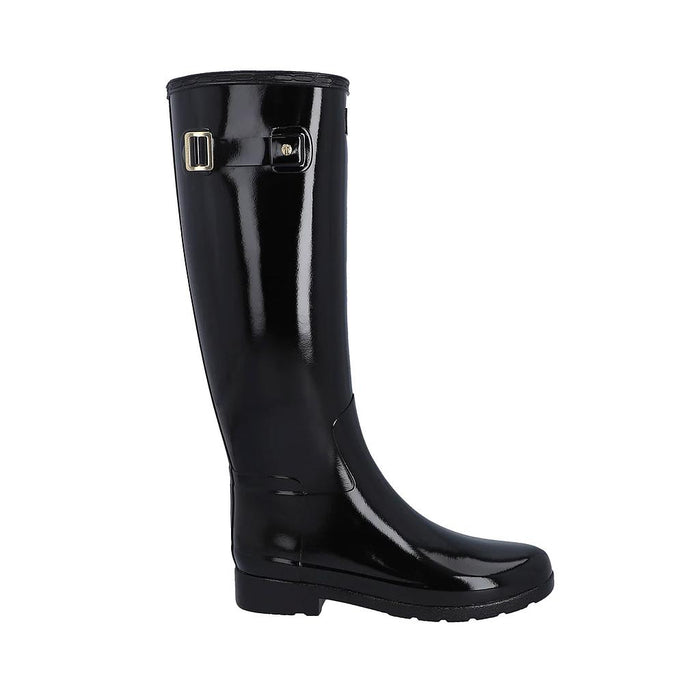 Hunter Botas Femenino Moda Refined Gold Trim Tall Gloss Boot Black