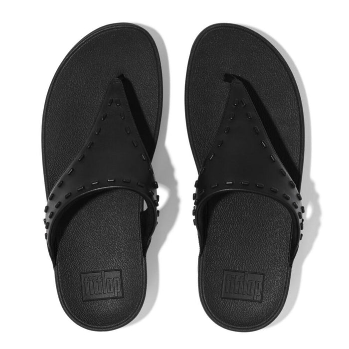 FitFlop Sandalias Femenino Lulu Rubber-Stud Leather Toe-Post Sandals Black