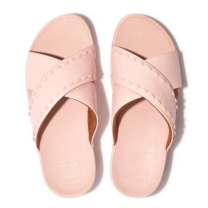 FitFlop Sandalias Femenino Lulu Rubber-Stud Leather Cross Slides Pink Salt