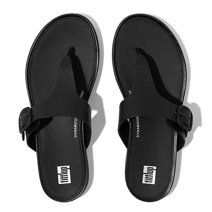 FitFlop Sandalias Femenino Gracie Rubber-Buckle Leather Toe-Post Sandals All Black