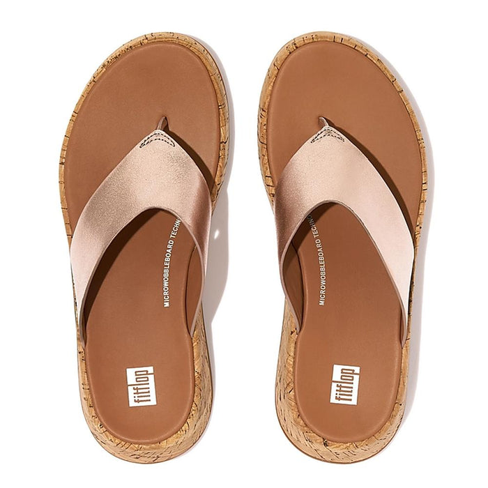 FitFlop Sandalias Femenino F-Mode Leather/Cork Flatform Toe-Post Sandals Rose Gold