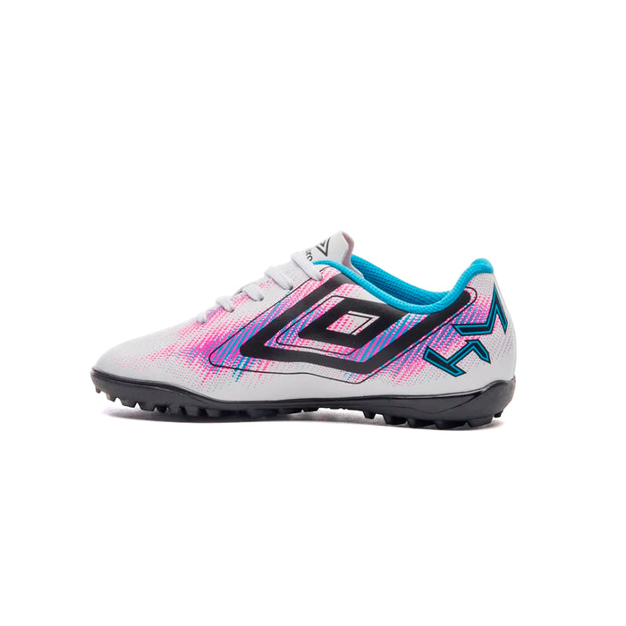 U07FB00336-230 Umbro Calzados Society Niños Futbol Heatmap Jr Blanco/Azul/Rosa Fluor
