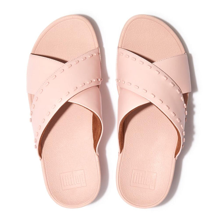 GB2-A35 FITFLOP CALZADOS SANDALIAS FEMENINO LULU RUBBER-STUD LEATHER CROSS SLIDES PINK SALT