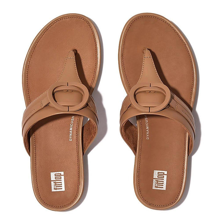 FitFlop Sandalias Femenino Gracie Rubber-Circlet Leather Toe-Post Sandals Latte Tan