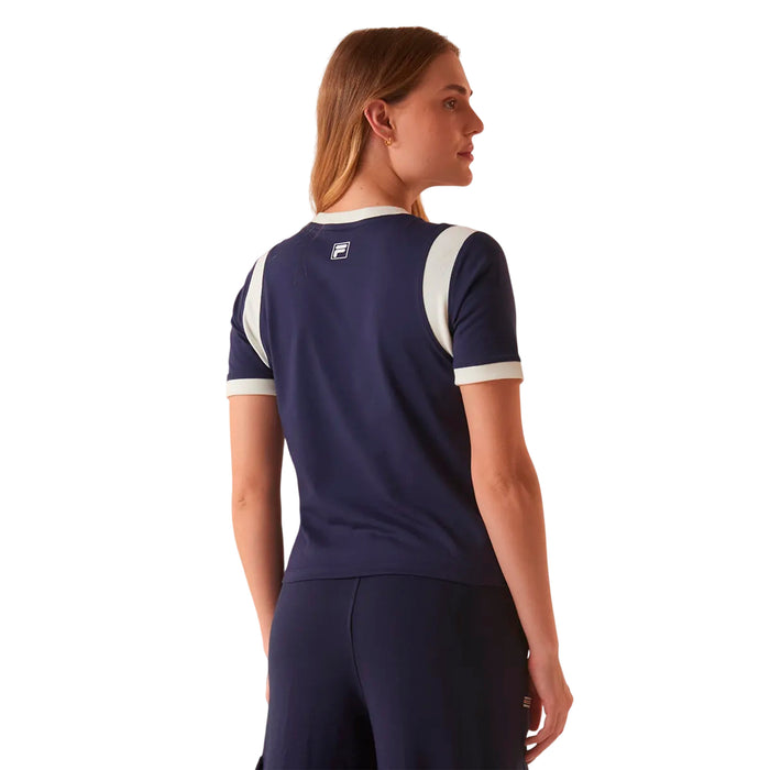 F12L01730-140 FILA PRENDAS REMERAS FEMENINO MODA BLOUSE RIBBED LETTER RETRO NAVY
