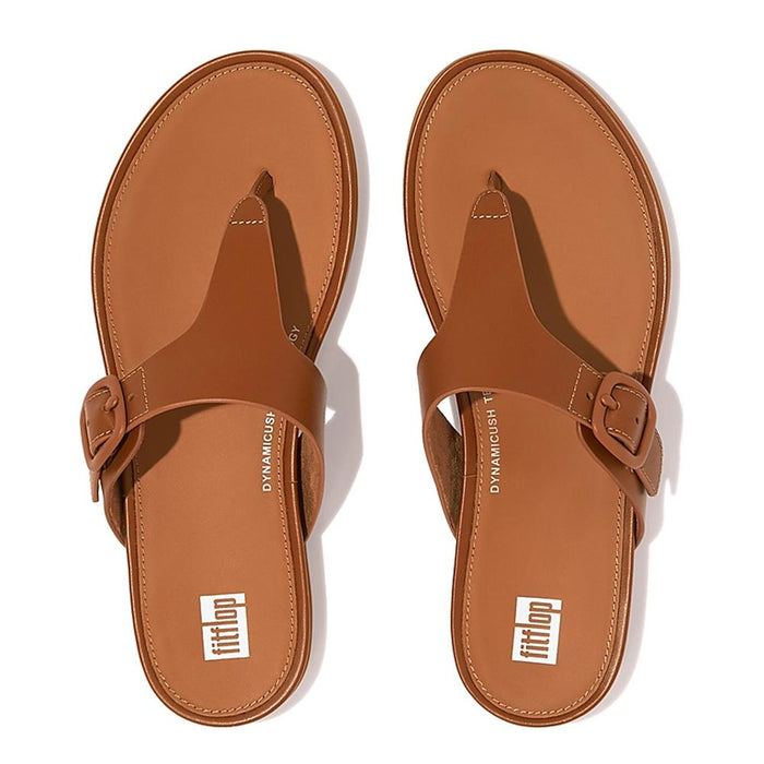 FitFlop Sandalias Femenino Gracie Rubber-Buckle Leather Toe-Post Sandals Light Tan