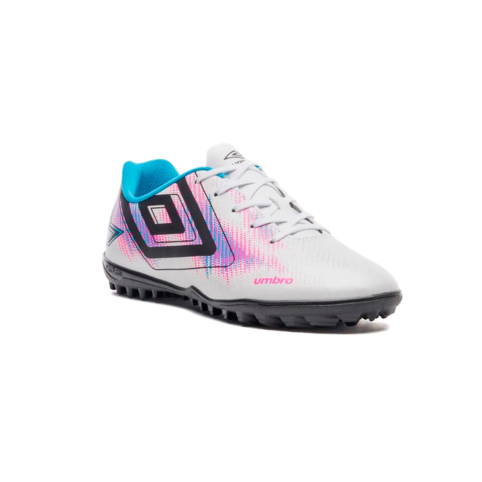 U01FB00329-230 Umbro Calzados Society Masculino Futbol Heatmap White/Atomic Blue/Pink Glo