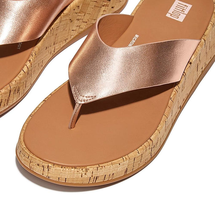 FitFlop Sandalias Femenino F-Mode Leather/Cork Flatform Toe-Post Sandals Rose Gold