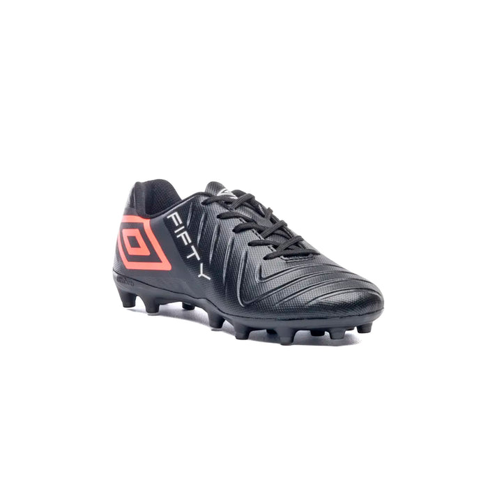 U07FB00348-102 Umbro Calzados Campo Niños Futbol Fifty VI Jr Negro/Coral/Blanco