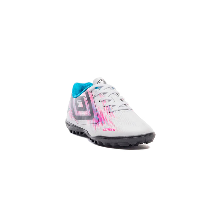 U07FB00336-230 Umbro Calzados Society Niños Futbol Heatmap Jr Blanco/Azul/Rosa Fluor