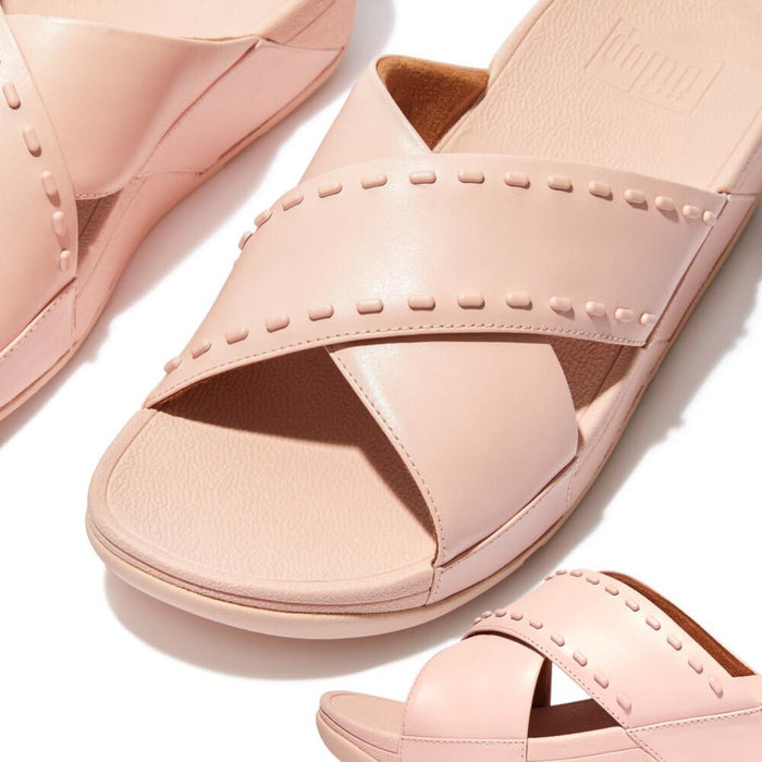 GB2-A35 FITFLOP CALZADOS SANDALIAS FEMENINO LULU RUBBER-STUD LEATHER CROSS SLIDES PINK SALT
