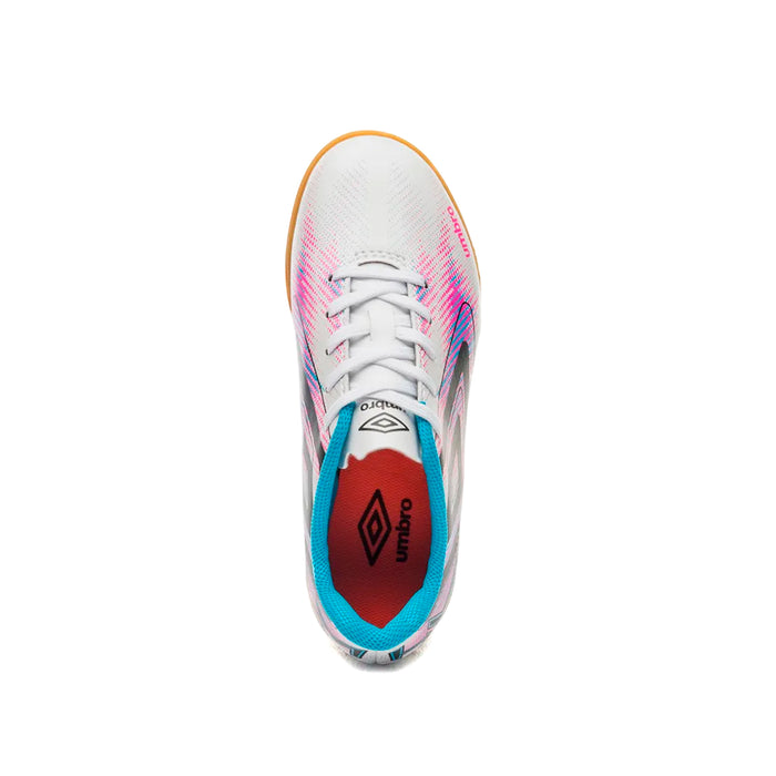 U07FB00335-230 Umbro Calzados Indoor Niños Futbol Heatmap Jr White/Atomic Blue/Pink Glo