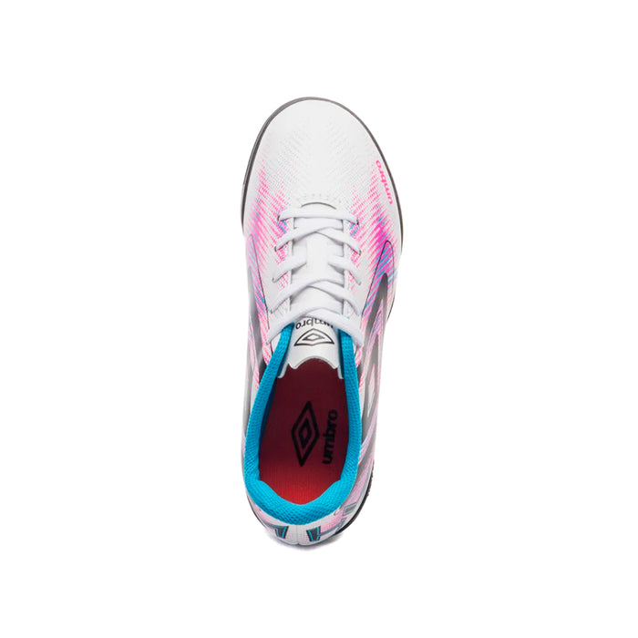 U07FB00336-230 Umbro Calzados Society Niños Futbol Heatmap Jr Blanco/Azul/Rosa Fluor