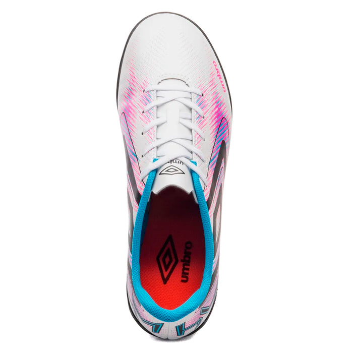 U01FB00329-230 Umbro Calzados Society Masculino Futbol Heatmap White/Atomic Blue/Pink Glo