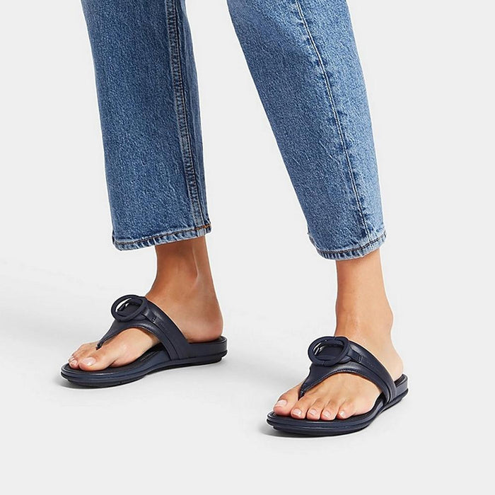 FitFlop Sandalias Femenino Gracie Rubber-Circlet Leather Toe-Post Sandals Midnight Navy